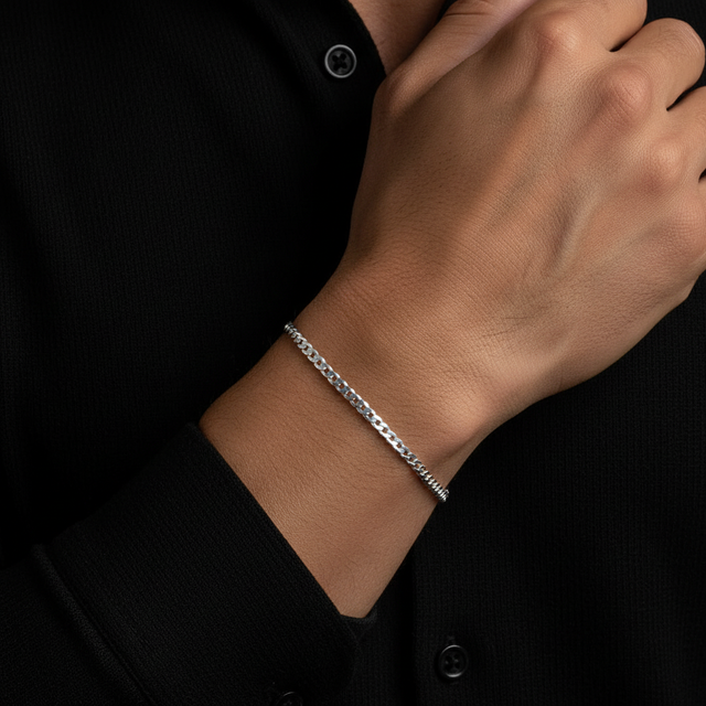 Pulseira Grumet Slim Masculina em Prata 925 4 mm | SVAL