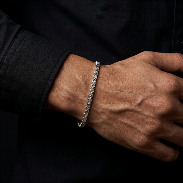 Pulseira Veneziana Slim Masculina em Prata 925 4 mm | SVAL