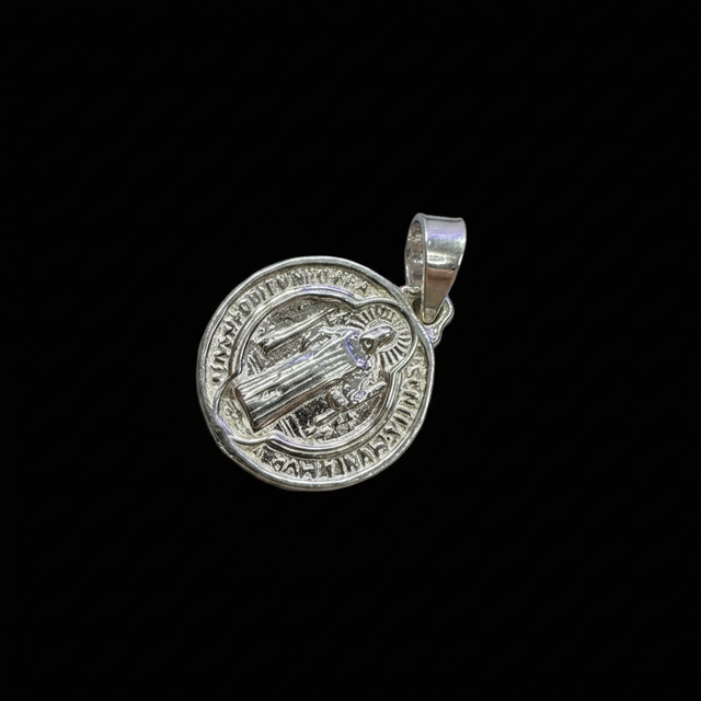 Pingente Medalha São Bento em Prata 925 12 mm  SVAL